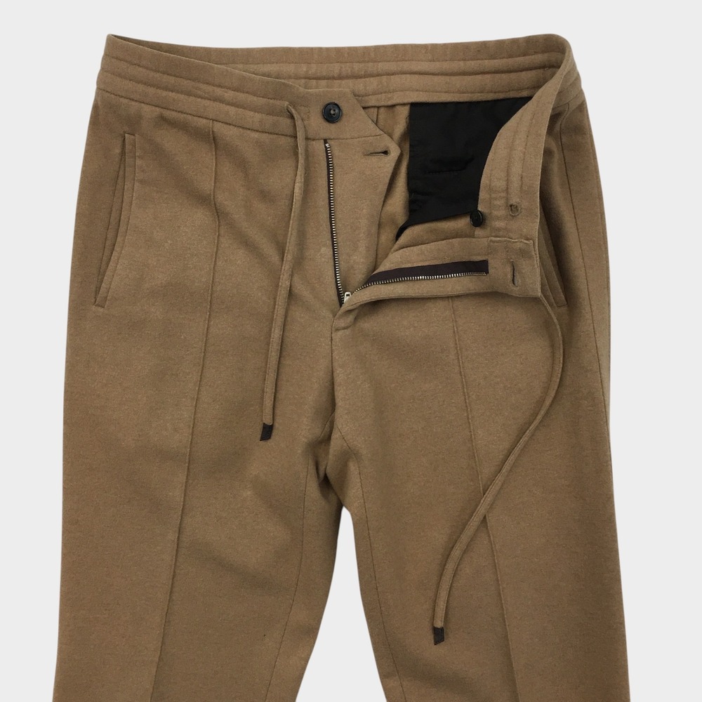 Ermenegildo Zegna Camel Hair Cotton Slim Trousers Drawstring Pants Tailored 34